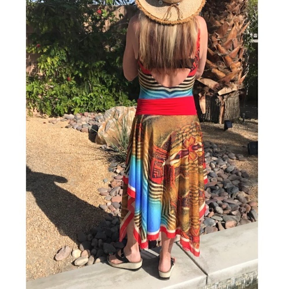 SUNFLAIR Bathing Suit & Dress/Skirt/Cover Up, 2 pces red blue gold brown 8/10 D